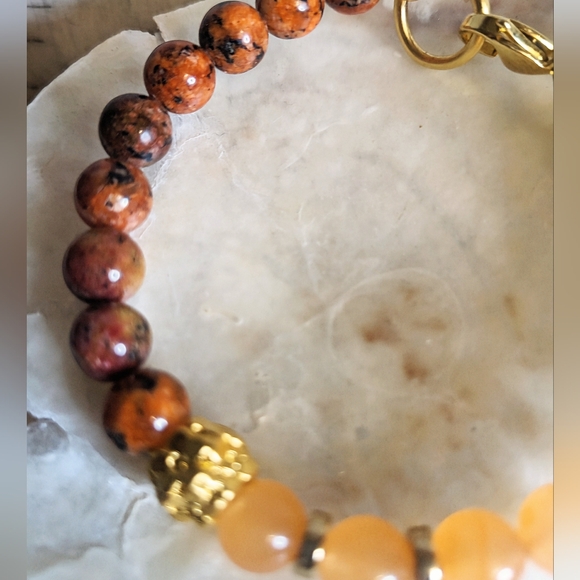 Natural Orange Jade And Brown And Orange Jade In Assymetrical Design Bracelet - Picture 4 of 5
